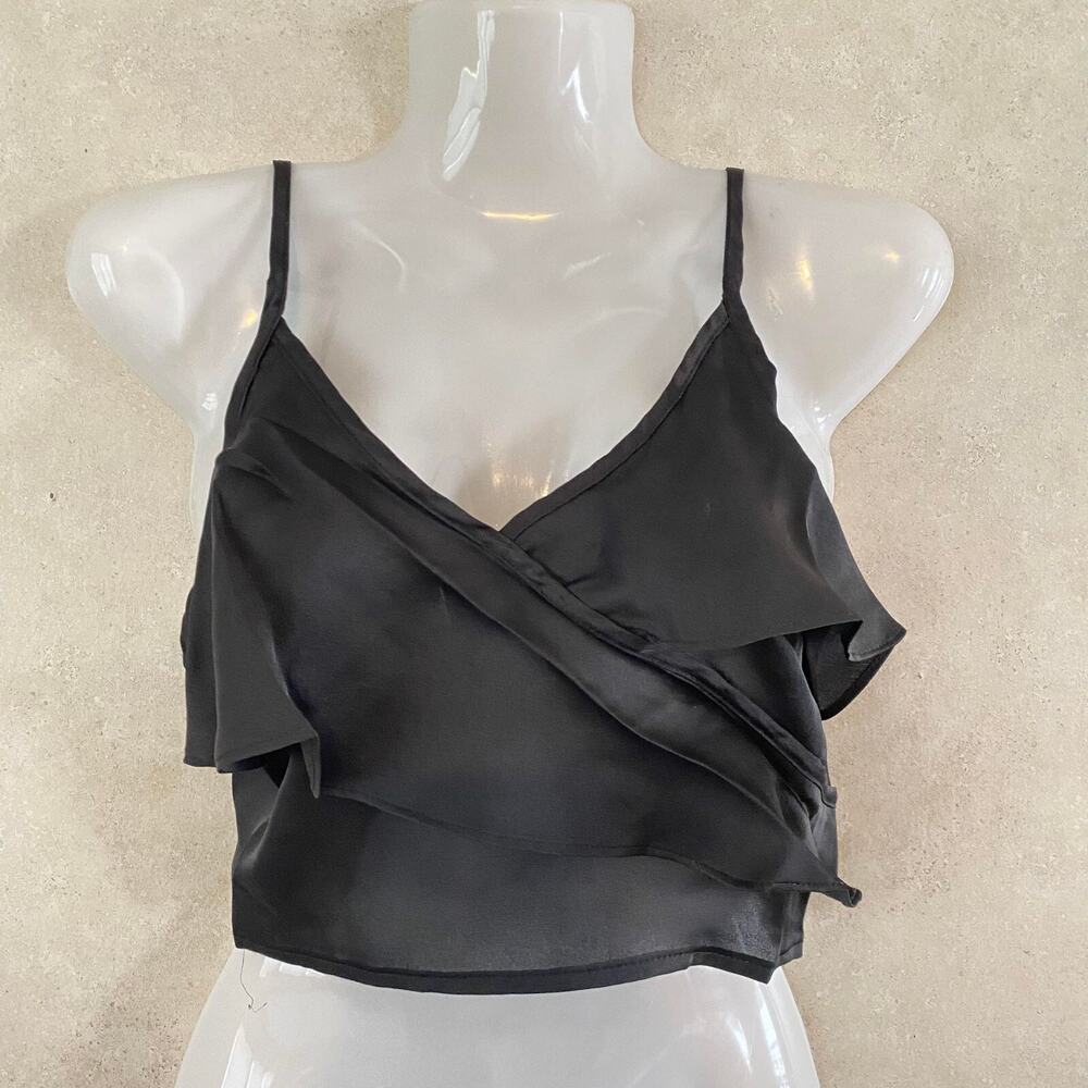 Rehab Ruffle Detail Adjustable Spaghetti Straps Top for Women,Black , Small NEW